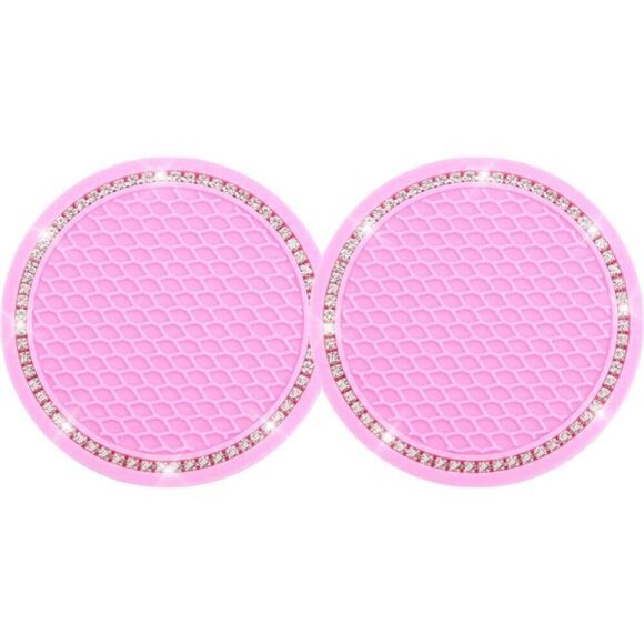 Pink Car Cup Coaster Bling Vehicle 2 Pack Rhinestone Diamond Universal Insert - Picture 1 of 4